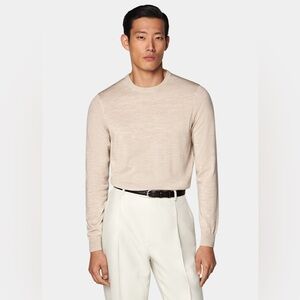 SuitSupply Cream Merino Crewneck - Pure Wool - Size Small